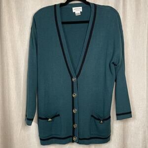 Adolfo Collectibles Women’s Medium Green Cardigan - Wool Blend / Gold Buttons